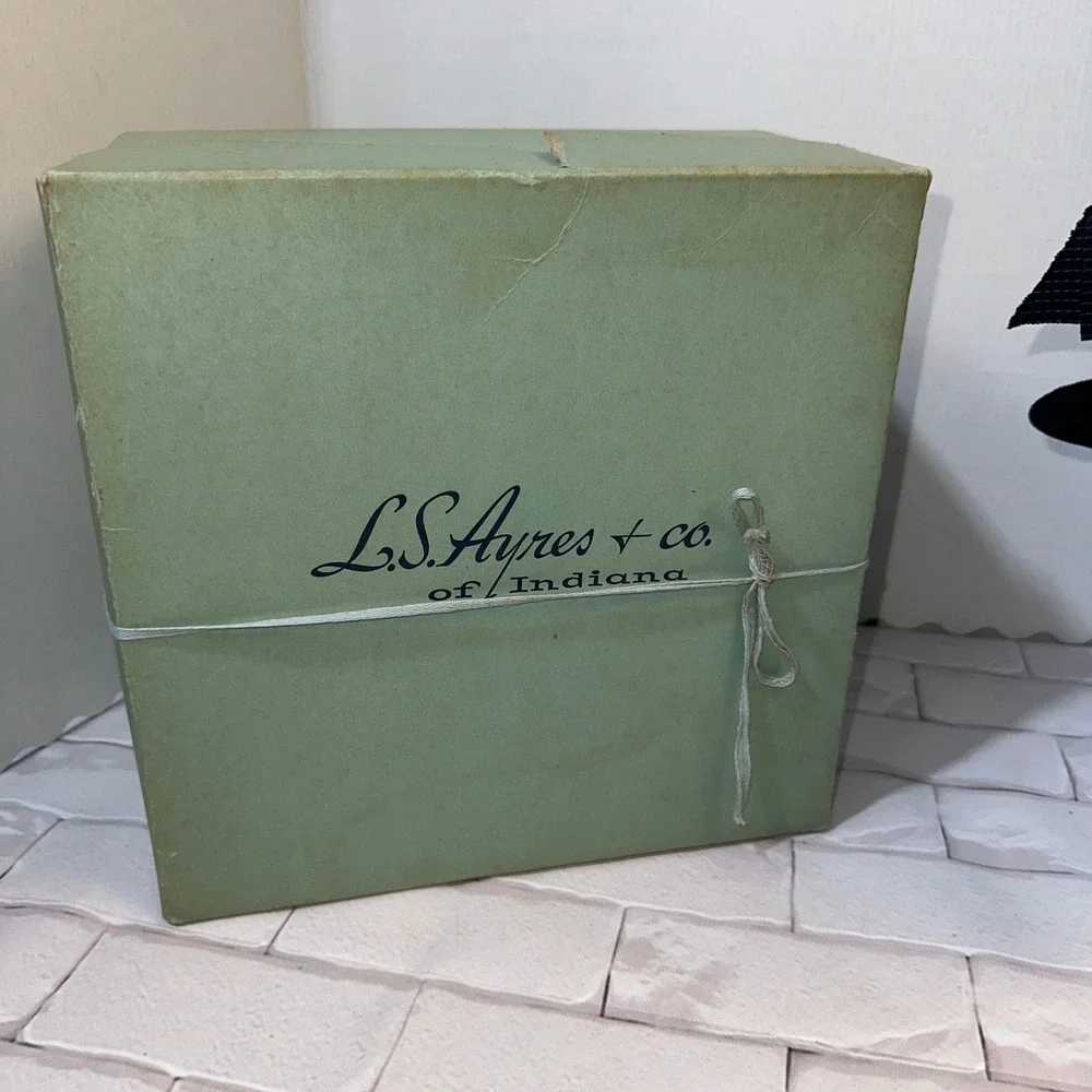 Vintage LS Ayres & Co Black Felt Pillbox Hat with Bow and Original Box